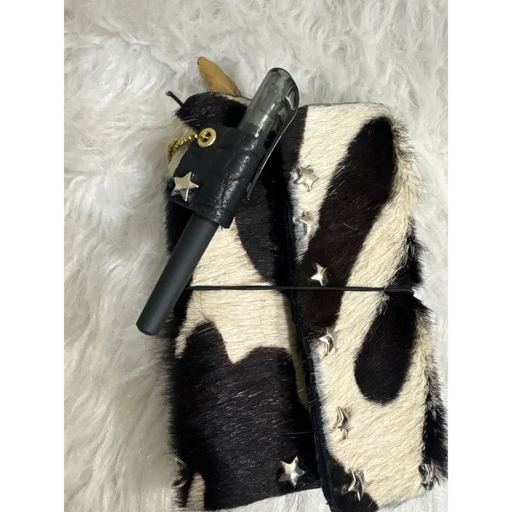 Notebook Travelers Journal Cover Unisex A6 Zebra Print Calf Hair Star Studs